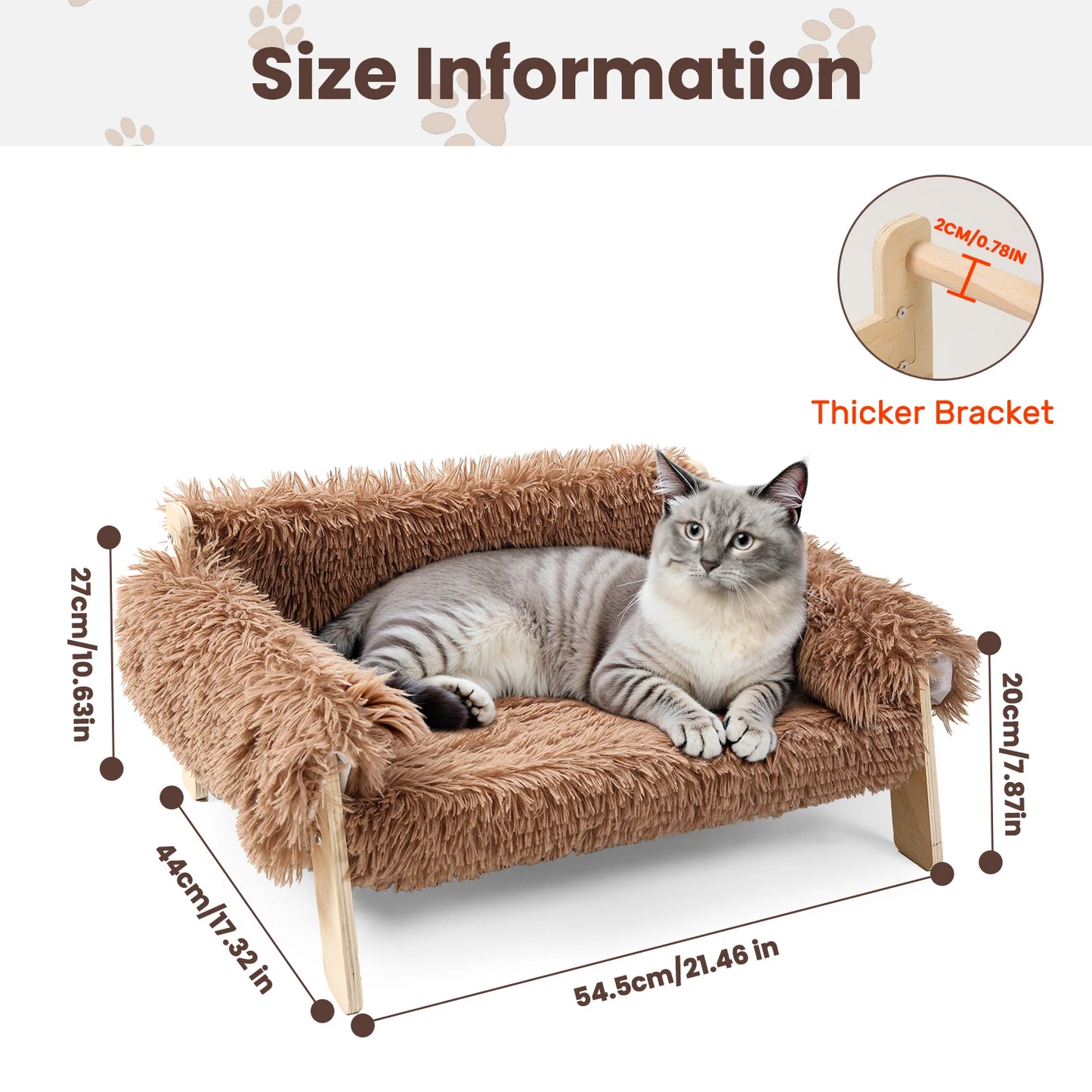 Large Plush Cat Sofa Bed – Soft Raised Cat Couch with Sturdy Wooden Legs for Indoor Cats & Kittens.