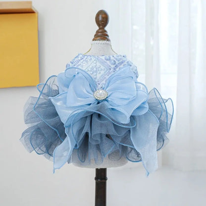 Fluffy Puppy Princess Dress – Soft Fairy Skirt with Big Bow, Elegant Wedding & Birthday Outfit for Dogs, Cute Party Clothing.
