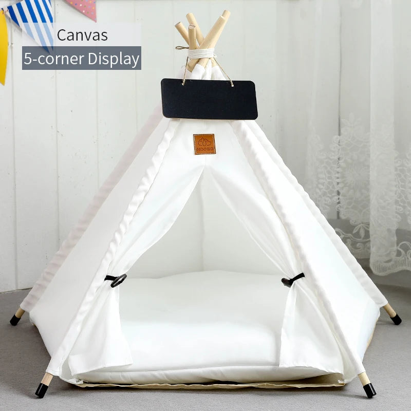 Portable Pet Teepee Tent Bed with Washable Cushion for Cats, Puppies, and Small Dogs.