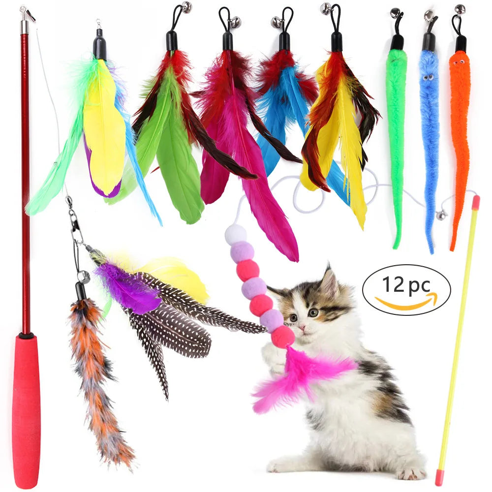 NONOR Cat Feather Wand Refill Set – Interactive Mouse & Ball Teaser Replacement Toys for Kittens & Indoor Cats (Stick Not Included)