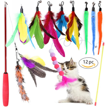 NONOR Cat Feather Wand Refill Set – Interactive Mouse & Ball Teaser Replacement Toys for Kittens & Indoor Cats (Stick Not Included)