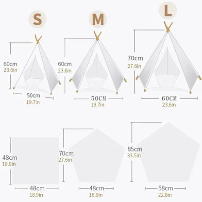 Portable Pet Teepee Tent Bed with Washable Cushion for Cats, Puppies, and Small Dogs.