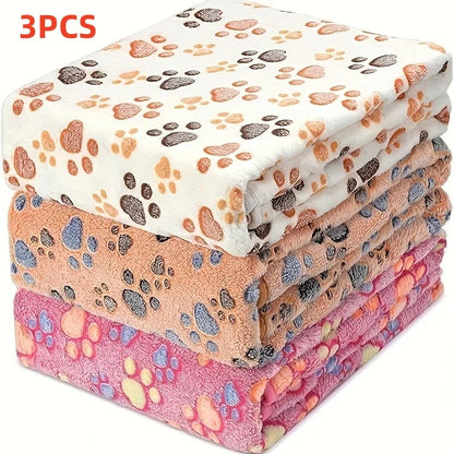 3-Pack Soft Flannel Fleece Pet Blankets – Warm Paw Print Sleeping Mats for Cats & Dogs