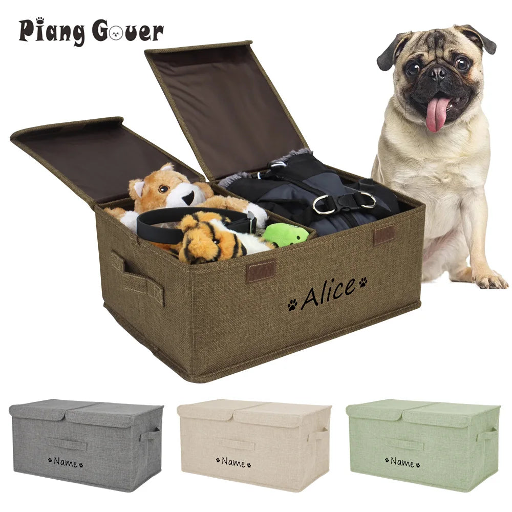 Personalized Dog Toy Storage Box with Lid and Custom Name Print