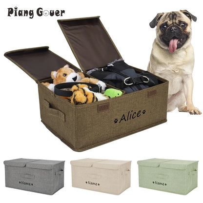 Personalized Dog Toy Storage Box with Lid and Custom Name Print