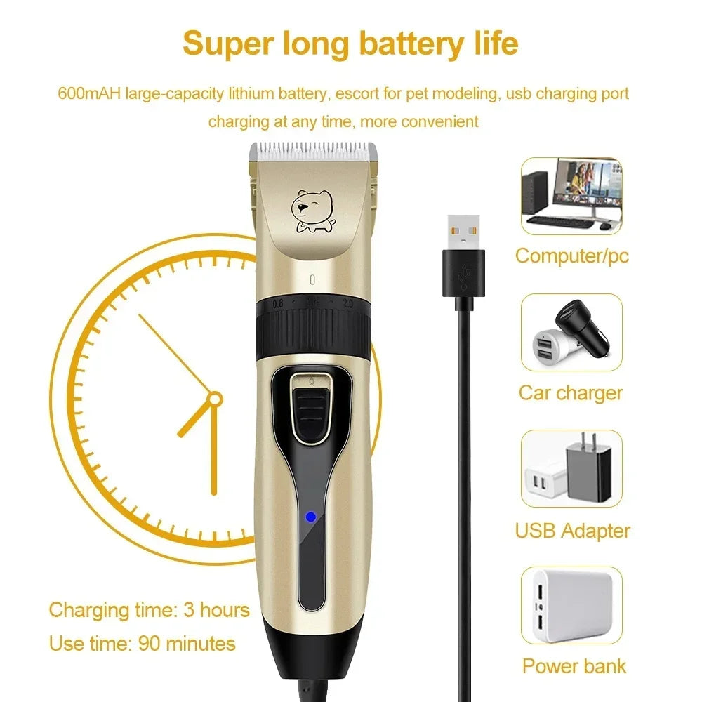 Professional Pet Hair Clipper – USB Rechargeable Dog & Cat Grooming Trimmer for Easy and Quiet Animal Haircuts.