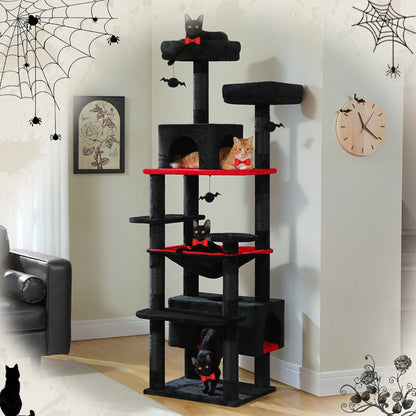 Large Indoor Cat Tree & Tower – Sisal Scratching Posts with Hammock, Padded Perches, Condos & Toys for Cats & Kittens.