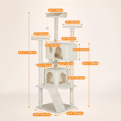 54''/70'' Cat Tree Tower – Multi-Level Cat Activity Center with Scratching Posts, Perches & Cozy House, Perfect Gift for Indoor Cats.