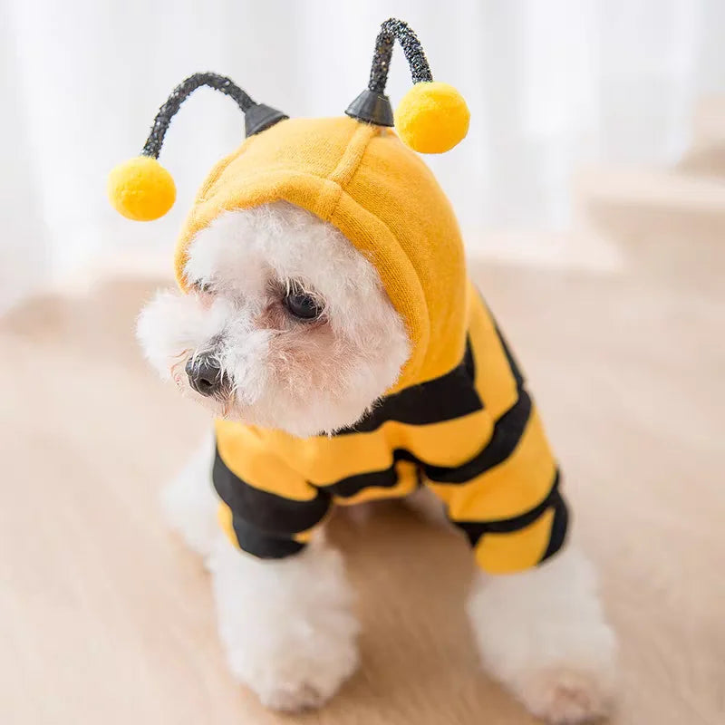 Bee Pet Costume Hoodie – Cute Halloween Cosplay Outfit for Dogs & Cats, Warm Winter Jacket for Small & Medium Pets.