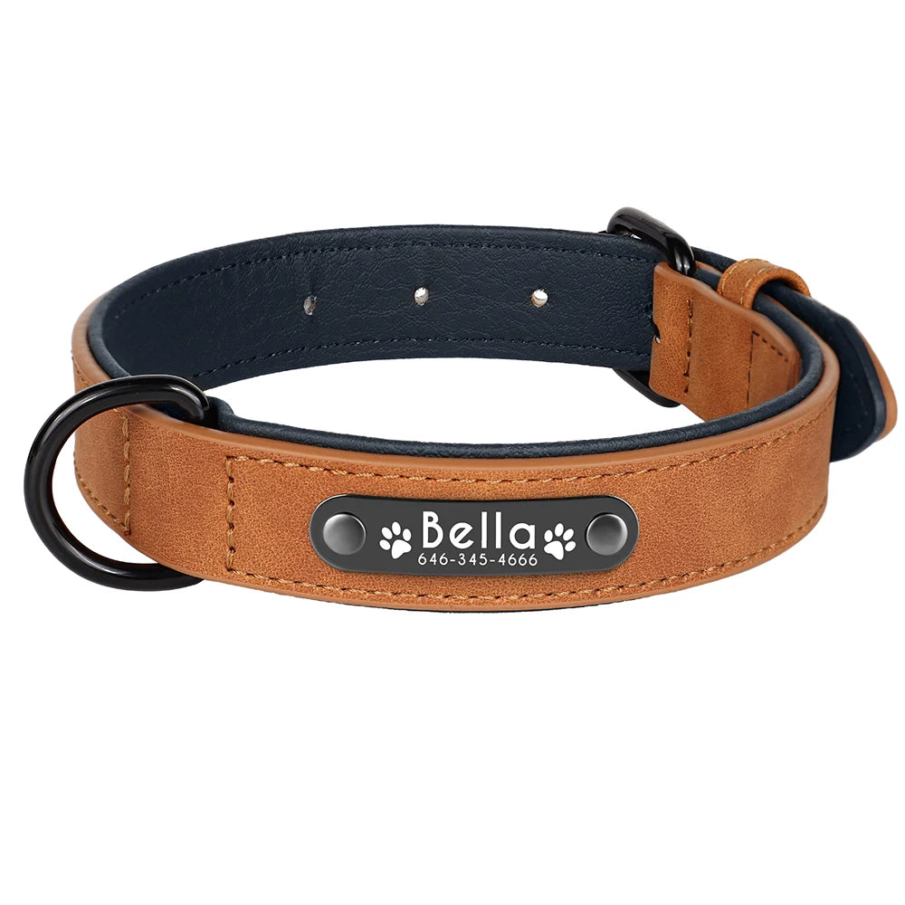 Personalized Leather Dog Collar – Custom Name ID Collar for Small, Medium & Large Dogs, Durable Collar for Pitbulls, Bulldogs & Beagles.