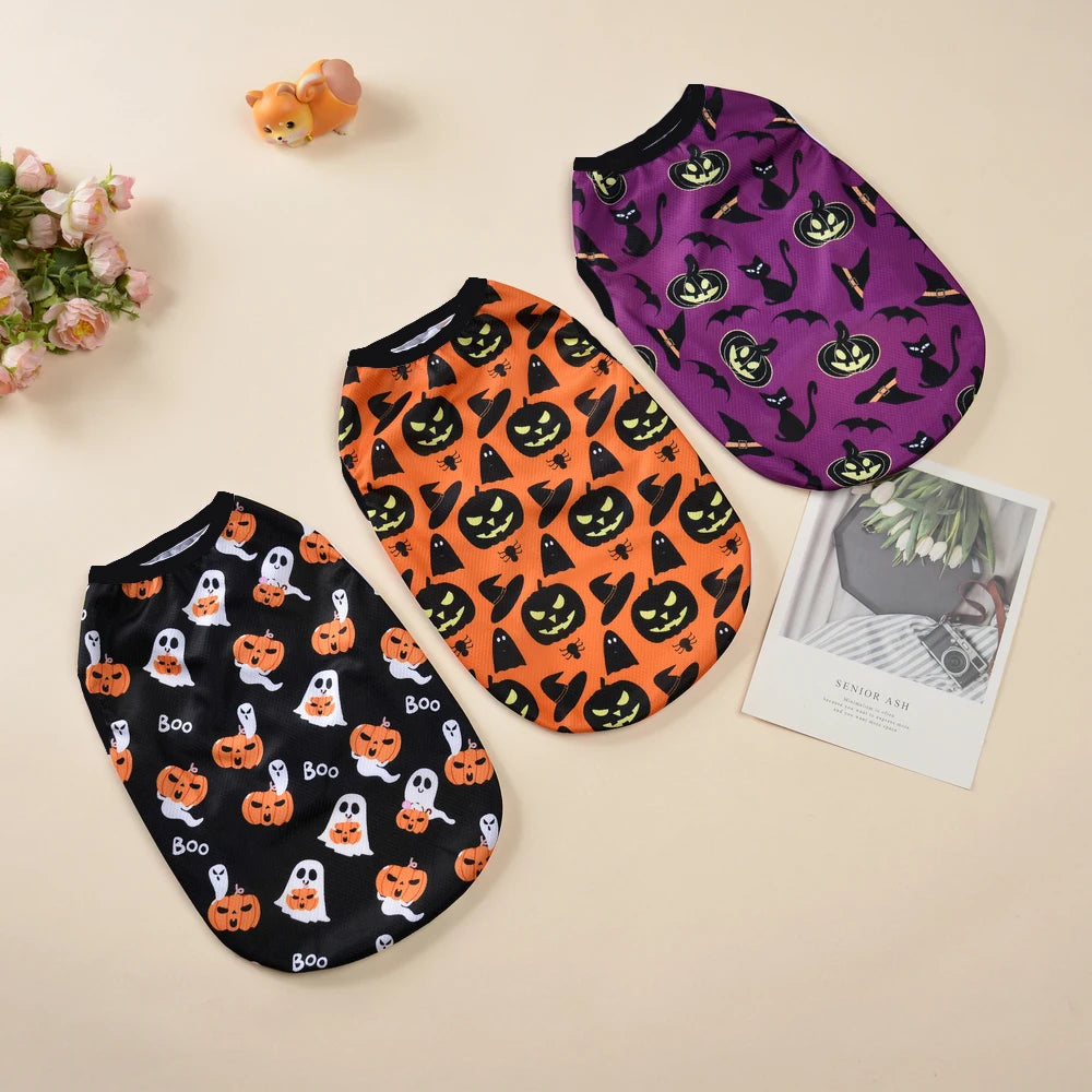 Halloween Pumpkin Print Pet Vest – Autumn Costume Shirt for Small & Medium Dogs, Chihuahuas, Pugs & French Bulldogs
