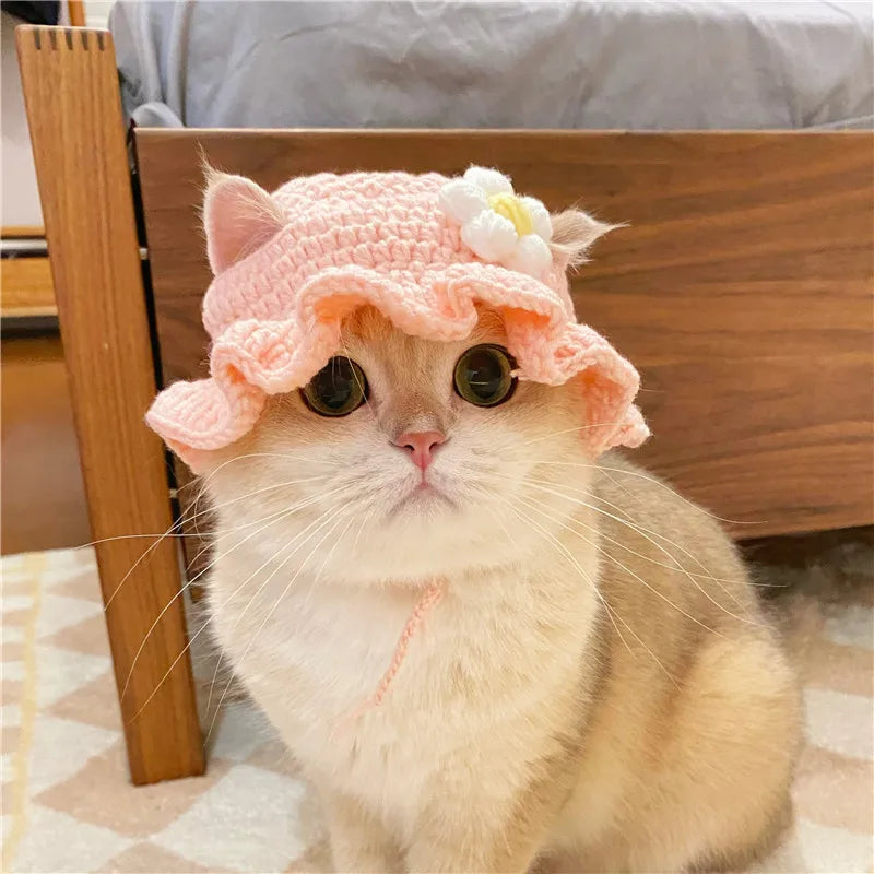 Autumn & Winter Pet Hat – Cute Knitted Elastic Hat for Cats & Puppies, Perfect for Parties, Photoshoots & Cozy Pet Style.
