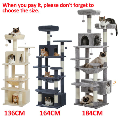 Large Indoor Cat Tree & Tower – Sisal Scratching Posts with Hammock, Padded Perches, Condos & Toys for Cats & Kittens.