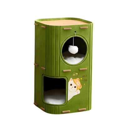 Multi-Layer Cat Tree & Sleeping Nest – Integrated Closed Cat Condo with Scratch-Resistant All-Season Climbing Frame for Indoor Cats.