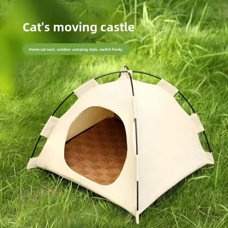 Portable Cat Tent Bed – Breathable Oxford Pet House with Double-Sided Cooling Mat, Summer Cat Cave for Indoor & Outdoor Cats & Small Dogs