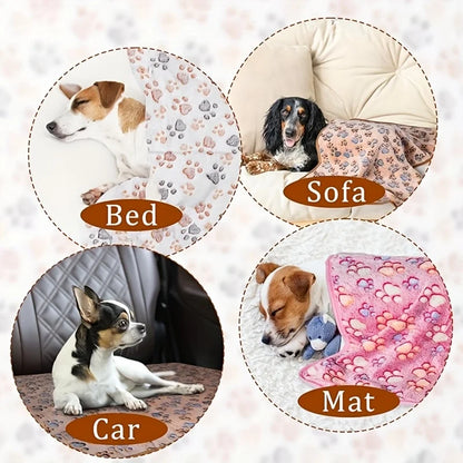 Flannel Pet Blanket – Cute Paw Print Warm & Comfortable Mat for Puppies, Kittens, Cats & Dogs.