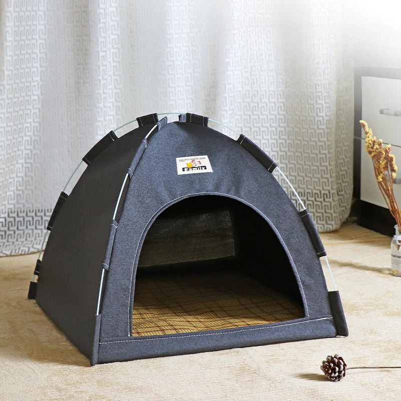 Foldable Pet House Tent – Portable Four-Season Cat & Dog Nest with Breathable Design and Cooling Mat for Indoor & Outdoor Use.