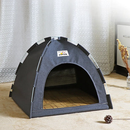 Foldable Pet House Tent – Portable Four-Season Cat & Dog Nest with Breathable Design and Cooling Mat for Indoor & Outdoor Use.