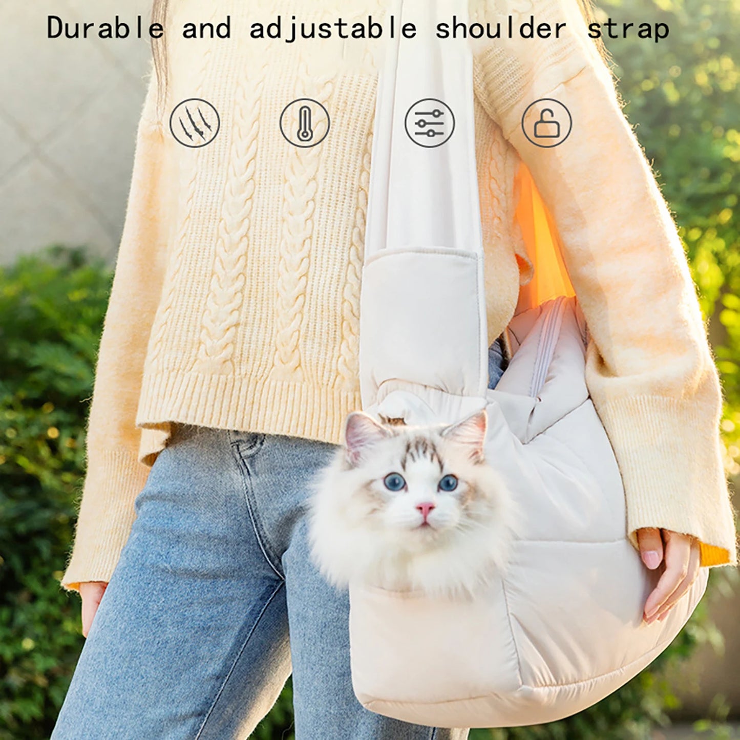 Warm Pet Carrier Bag – Head-Exposure Shoulder & Handheld Travel Bag for Cats & Small Dogs, Cozy Outdoor Carrier Design.