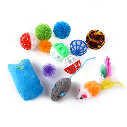 12PCS/20PCS Cat Toy Set – Interactive Kitten Toy Variety Pack with Teaser Wand, Sisal Mice, Bell Balls & Fun Cat Accessories.