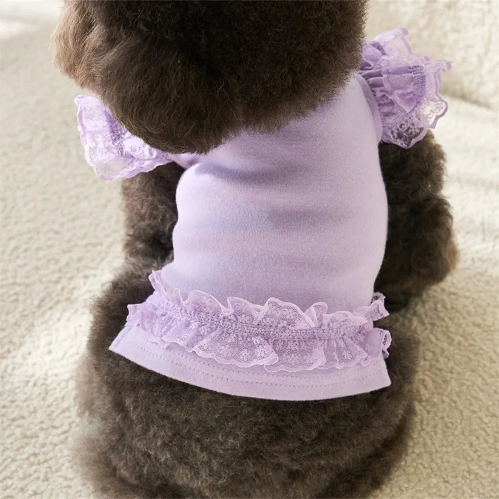 Lace Pet Summer Vest Dress – Soft Breathable Flying Sleeve Outfit for Cats & Dogs, Cute Puppy Base Skirt Clothing.