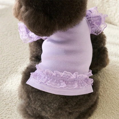 Lace Pet Summer Vest Dress – Soft Breathable Flying Sleeve Outfit for Cats & Dogs, Cute Puppy Base Skirt Clothing.