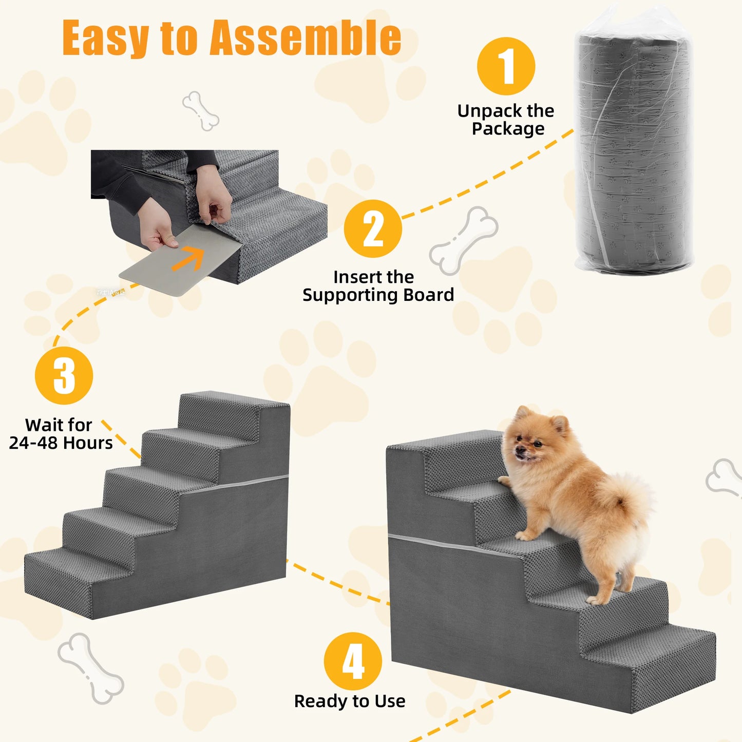 JHK 3–5 Step Foam Dog Stairs Ramp – Non-Slip Right-Angled Pet Ladder for Small Dogs and Cats, Indoor Climbing Steps for Beds & Sofas.