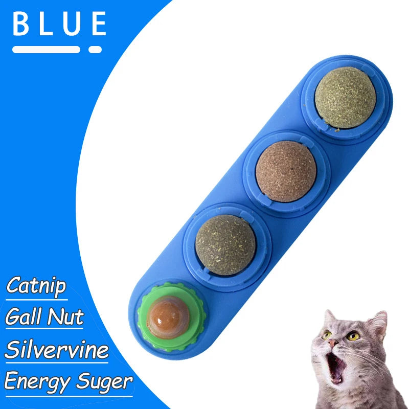 Natural Catnip Wall-Mounted Ball Toy for Cats, Stick-On Cat Grass Treat, Promotes Digestion & Healthy Chewing.