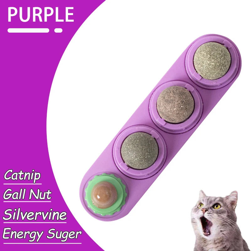 Natural Catnip Wall-Mounted Ball Toy for Cats, Stick-On Cat Grass Treat, Promotes Digestion & Healthy Chewing.