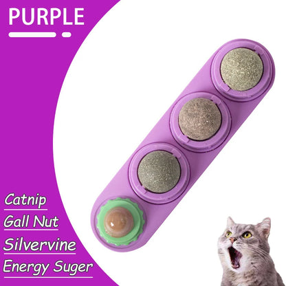 Natural Catnip Wall-Mounted Ball Toy for Cats, Stick-On Cat Grass Treat, Promotes Digestion & Healthy Chewing.