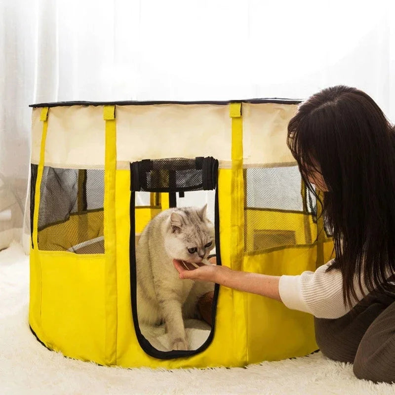 Large Foldable Pet House Bed for Dogs and Cats, Cozy Indoor Tent with Soft Sleeping Cushion.