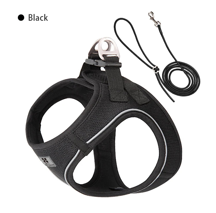 Adjustable Reflective Dog Harness & Leash Set – Comfortable Pet Vest for Small & Medium Dogs & Cats, Ideal for Outdoor Walking.
