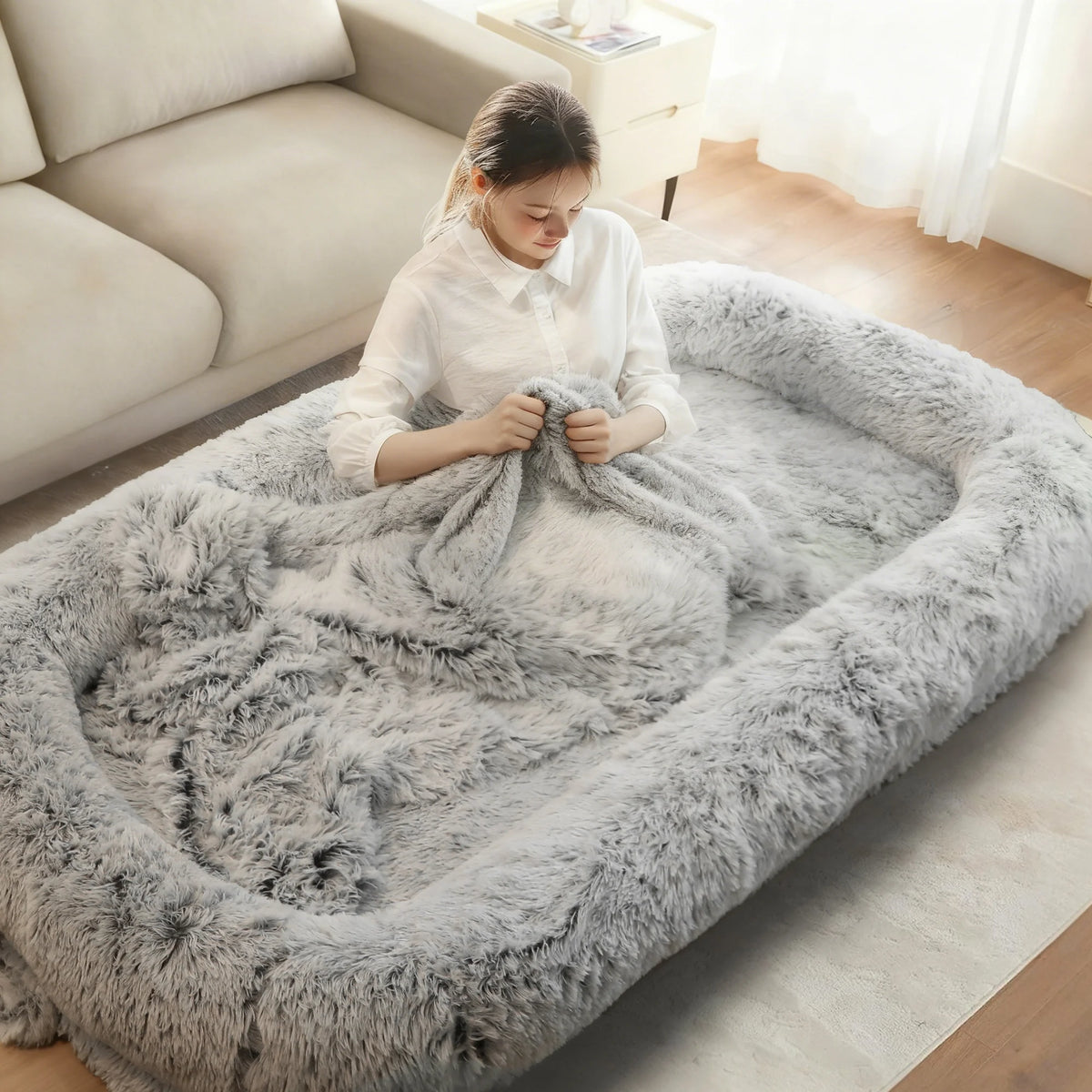 Human-Size Dog Bed for Adults – Large Orthopedic Lounger with Removable Cover.