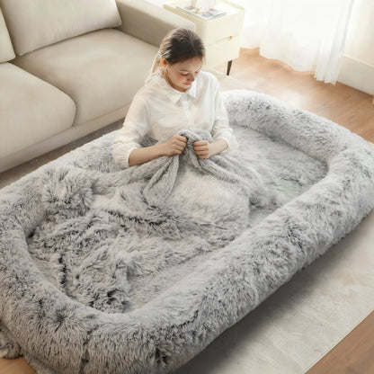 Human-Size Dog Bed for Adults – Large Orthopedic Lounger with Removable Cover.