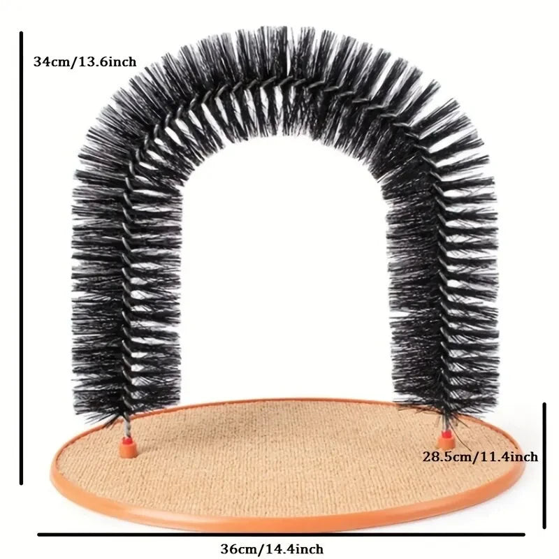 Cat Toy Arch Groomer – Self-Grooming Massage & Rubbing Brush with Scratching Pad for Interactive Cat Play and Grooming.