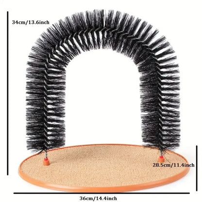 Cat Toy Arch Groomer – Self-Grooming Massage & Rubbing Brush with Scratching Pad for Interactive Cat Play and Grooming.