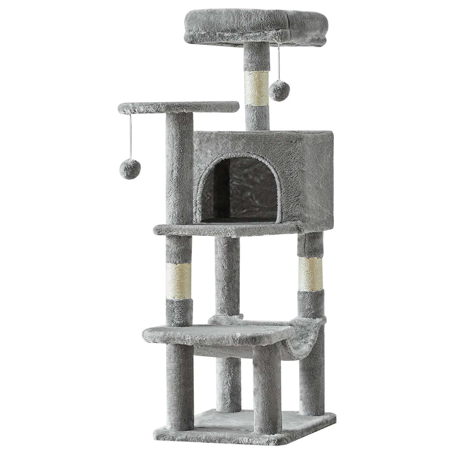 JHK 44" Cat Tree – Tall Multi-Level Climbing Tower with Sisal Scratching Posts & Stable Indoor Cat House Furniture.