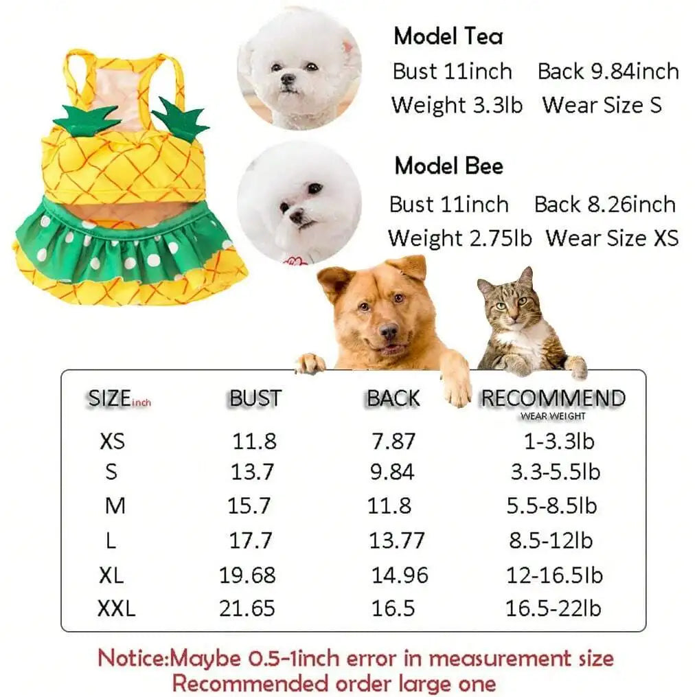 Summer Pineapple Dog Swimwear – Cute Bikini Beach Bathing Suit & Cooling Pet Shirt for Dogs, Stylish Summer Pet Clothes.