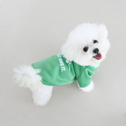 Cute Autumn & Winter Velvet Pet Hoodie – English Letter Round Neck Sweater for Dogs.