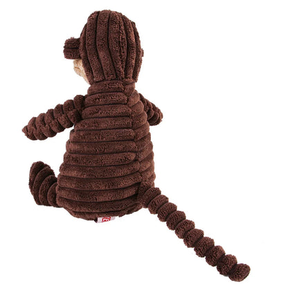 Pet Dog Molar Plush Toy – Corduroy Monkey & Pig Squeaky Chew Toy for Teeth Cleaning, Training & Interactive Play for Large Dogs.
