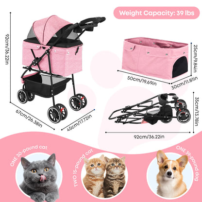 Portable Pet Stroller – Foldable Travel Carrier for Small Dogs & Cats, Comfortable Puppy & Pet Strolling Cart