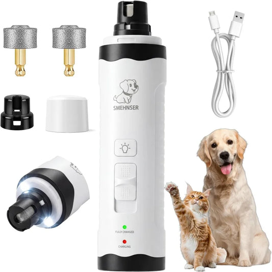 USB Rechargeable Pet Nail Grinder & Clipper – Quiet Dog & Cat Nail Trimmer with LED Light for Safe and Easy Grooming.