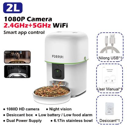 1080P HD Camera Smart Pet Feeder – 5G WiFi Automatic Kibble Dispenser with Tuya App Control for Cats & Dogs.