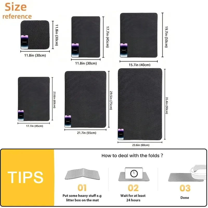 Double-Layer Cat Litter Mat – Anti-Splash Filtering Mat for Litter Boxes, Traps Sand & Reduces Litter Tracking.