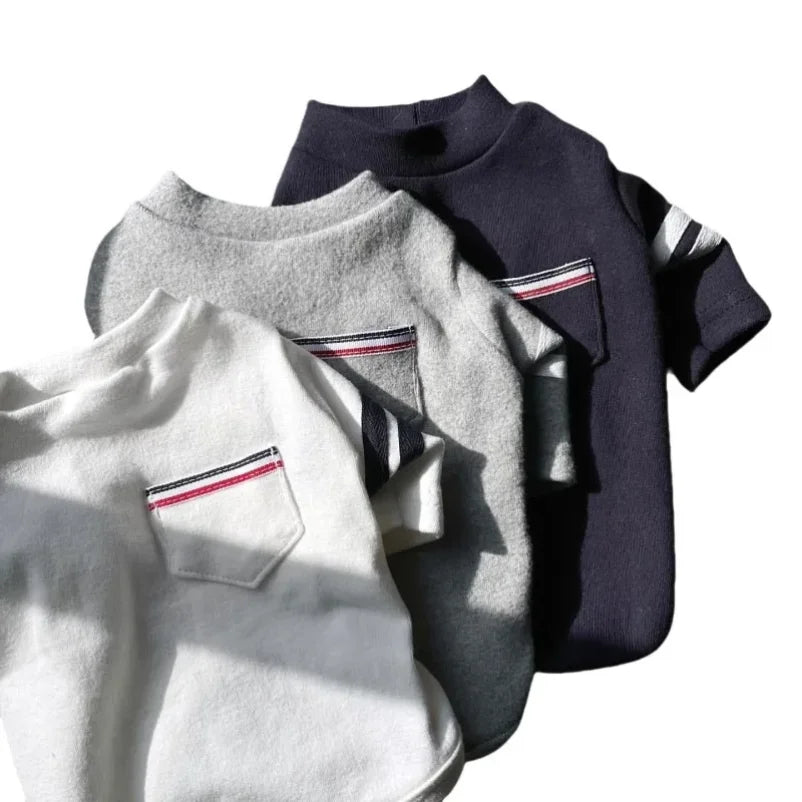 Fashion Pet Sweatshirt – Warm Striped Hoodie with Pocket for Small & Medium Dogs, Soft Winter Vest & Puppy Coat.