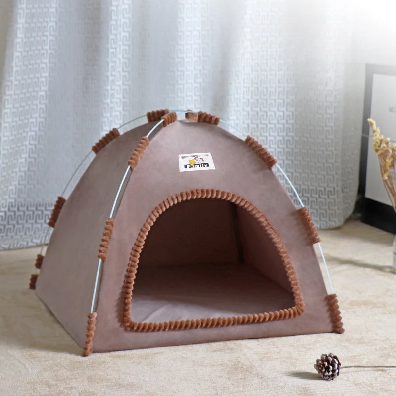 Foldable Pet House Tent – Portable Four-Season Cat & Dog Nest with Breathable Design and Cooling Mat for Indoor & Outdoor Use.