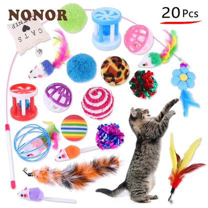 NONOR Cat Feather Wand Refill Set – Interactive Mouse & Ball Teaser Replacement Toys for Kittens & Indoor Cats (Stick Not Included)