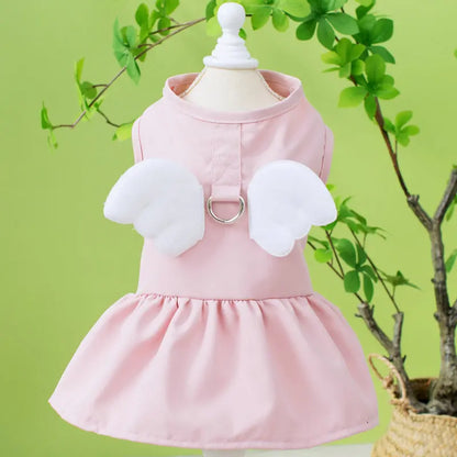 Angel Wing Dog Dress for Small Dogs – Sleeveless Summer Princess Sundress with D-Rings for Puppies