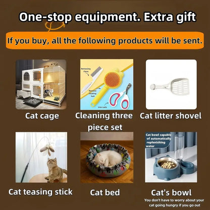 Large Indoor Cat Cage – Multi-Level Cat Enclosure with Litter Box, Bed, Bowl & Cleaning Set, Rolling Cat House with Wheels for Indoor Cats