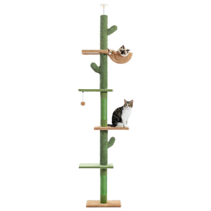 5-Tier Floor-to-Ceiling Cat Tree – Cactus-Themed Tall Cat Tower with Scratching Posts, Hammock & Dangling Ball for Indoor Cats.